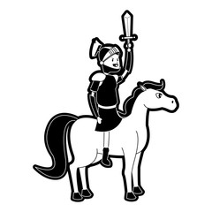 Medieval warrior on horse cartoon icon vector illustration graphic design