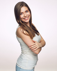 Obraz premium Smiling woman with crossed arms isolated studio portrait