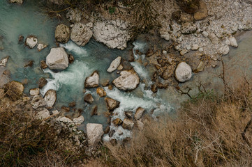 Beautiful azure river in Georgia. Martvili canyon. Okatse canyon