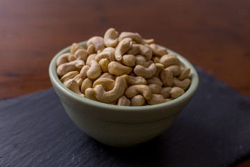 Natural cashews in bowl