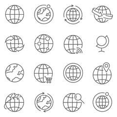 Set of globe line vector icons. Outline style