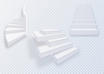 White stairs, 3d staircases. Set, Isolated on transparent background