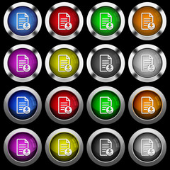 Download document white icons in round glossy buttons on black background