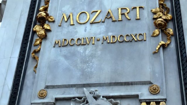 Mozart Statue in Vienna, Austria. Wolfgang Amadeus Mozart is definitely one of the best known names connected with Vienna and Austria. Mozarts statue in Vienna city center. Imperial Palace Gardens