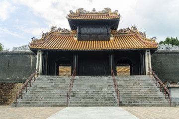 Fototapeta premium stairs of access to the complex of the mausoleum of the emperor Tu Duc in Hue, Vietnam.