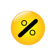 Percent icon on the yellow button. Vector Image