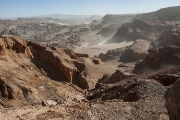 Fototapeta premium View of the Cordillera de la Sal, white Salt emerging from the Rocks, Saline Mountains in the Atacama Desert, Andes - Chile