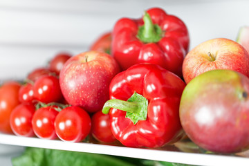 Colorful vibrant fresh vegetables in refrigerator