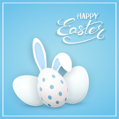 Rabbit ears with Easter egg on blue background