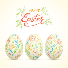 Happy Easter and eggs with colorful floral elements