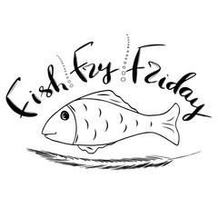 Traditional menu for Lent fasting celebration. Handwritten text  Fish Fry.  The symbol of the Christian religion. Vector design. .