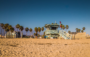 Cabin of rescuers on the beach of Los Angeles. Vacations in Venice Beach, California