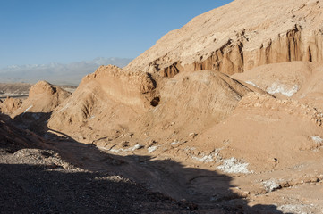 View of the Cordillera de la Sal, white Salt emerging from the Rocks, Saline Mountains in the Atacama Desert, Andes - Chile