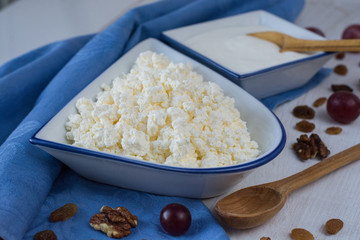 cottage cheese curd and sour cream, homemade dairy 