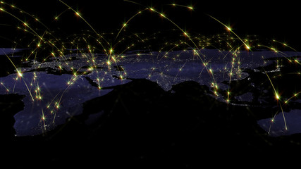 3D rendering of the best concept of the global network, the Internet, global communication, business, traffic flows. Elements of this image furnished by NASA