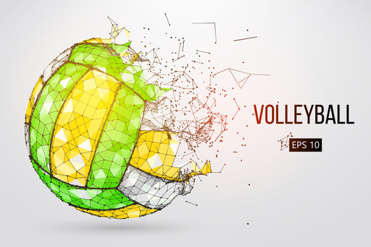 Silhouette of a volleyball ball. Dots, lines, triangles, text, color effects and background on a separate layers, color can be changed in one click. Vector illustration.
