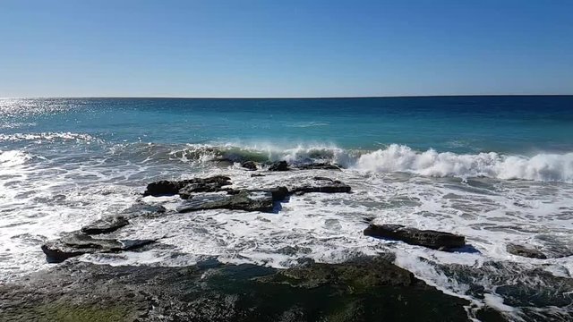 Waves crashing on the rocks at Cape Trafalgar, southern Spain 