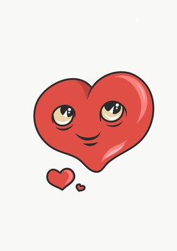 Funny heart character smiling with cartoon style. Vector Illustration