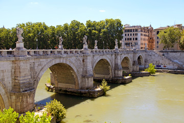 Saint Angel Bridge over the Tiber river, Rome, Italy