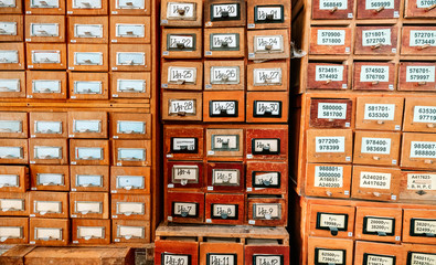 Catalog in University library. Signs on the tags written in Ukrainian and mean 