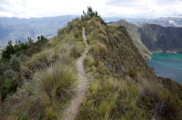 A view of Quilotoa Lake, an ancient volcano and starting point for the Quilotoa Loop hike