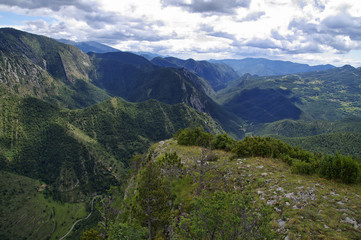 Fototapeta na wymiar Cloudy landscape from Mirador de Gresolet. Pyrenees, Catalonia, Spain