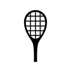 Tennis racquet. Vector black icon on white background. Isolated