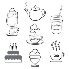 A set of food icons. A cup of hot coffee and tea. Vector illustration.