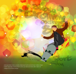 Plakat Skateboarder jump, sport background