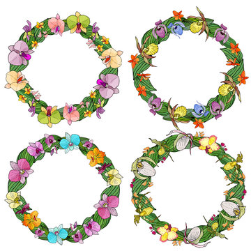 floral wreaths colorful flowers green leaves clip art preview