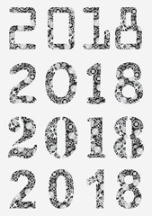 New Year 2018 with Mechanical Gears vector