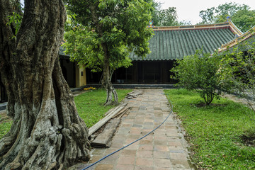 details of the interior of the complex of the mausoleum of the emperor Tu Duc in Hue, Vietnam.