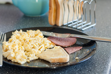 Scrambled egg and salami