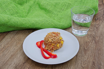 Buckwheat risotto with vegetable on a table
