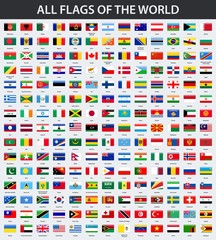 All flags of the world in alphabetical order. Rectangle glossy style