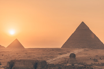 Sunset on the pyramids of Egypt