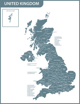 The Detailed Map Of The United Kingdom With Regions Or States. Actual Current Relevant UK, Great Britain Administrative Devision.