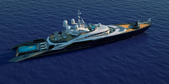 Extremely detailed and realistic high resolution 3D illustration of a luxury super yacht
