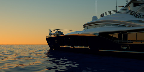 Extremely detailed and realistic high resolution 3D illustration of a luxury super yacht