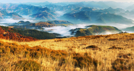 Fototapeta na wymiar autumn morning. a picturesque dawn in the Carpathian Mountains