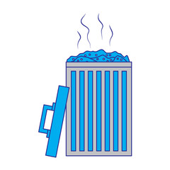 open bin with garbage cap handle vector illustration blue and gray design