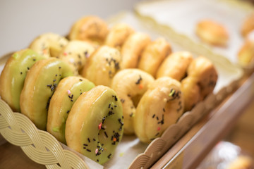 sugary donut In the supermarket , Fresh donuts in the box , donut shop