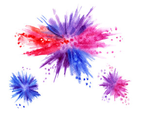 Watercolor explosion, hand drawing. Multicolored paint blots.