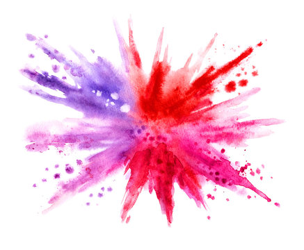 Watercolor explosion, hand drawing. Multicolored paint blots.