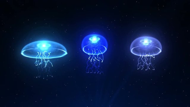 クラゲ 蛍光 ゆらゆら 海中 ループ
