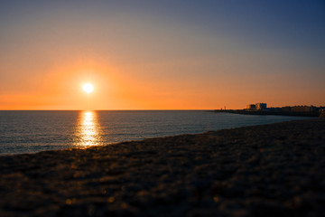 Seafront. Embankment and sea view in Cádiz. Sunset.