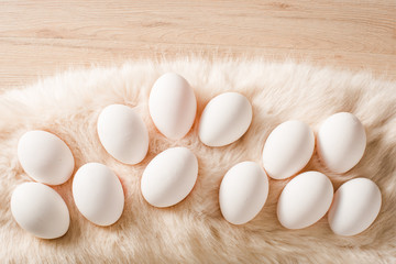 White easter eggs on fur