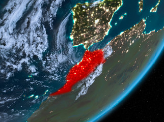Orbit view of Morocco at night