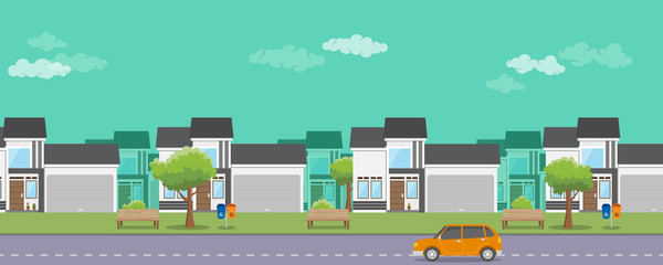 housing real estate with flat style and car on the street