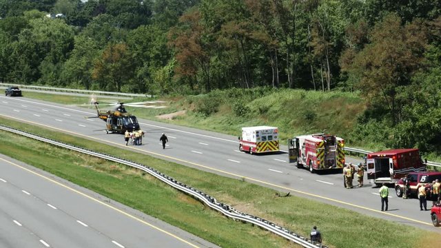 Helicopter airlift after major accident on highway
